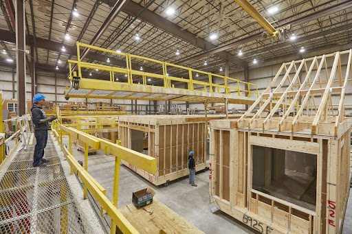 modular homes being built in production line
